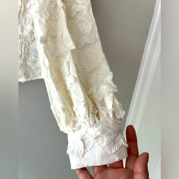 ✨FARM RIO 3D STARS OFF WHITE BLOUSE XS - Picture 6 of 8